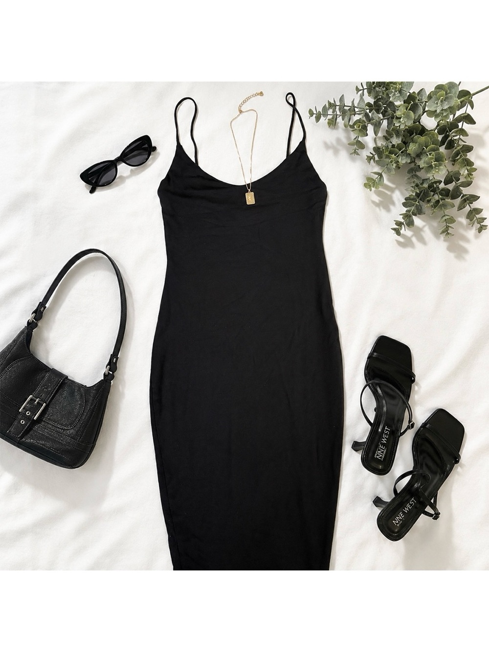 Vintage Y2K Hot Cutie Black Bodycon Slip Dress Made in USA Stretch Midi S